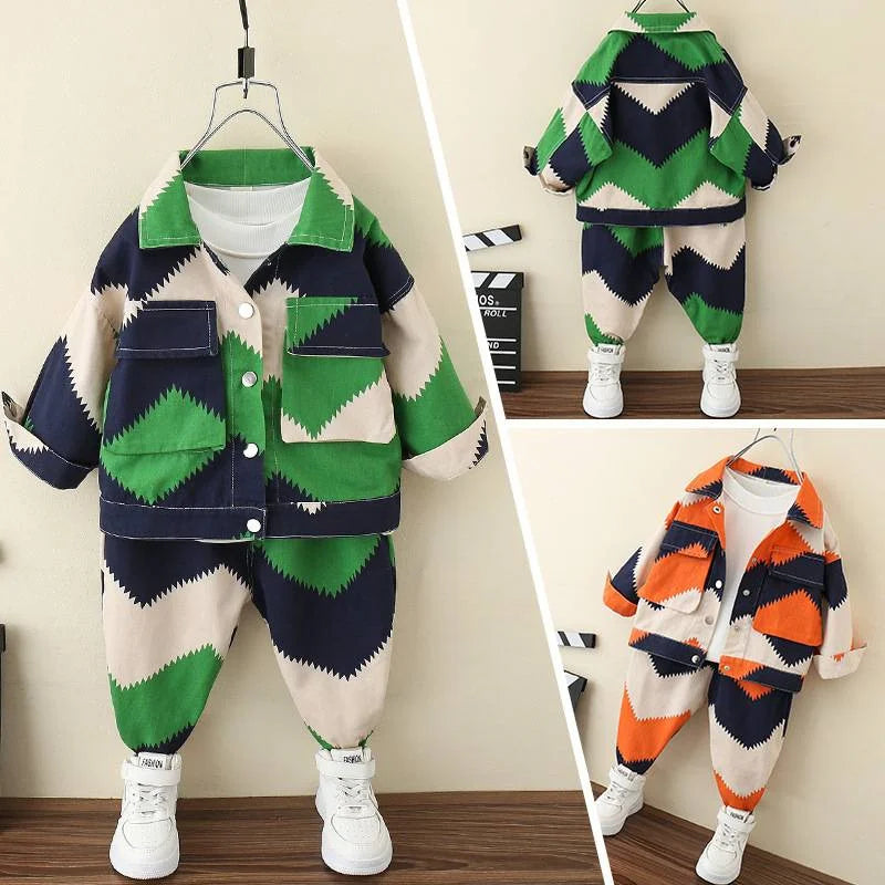 Baby boy clothes Camouflage wind cotton 2cps suit in spring and autumn, two colors are suitable for boys' leisure sports style.