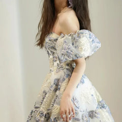 Homecoming Dresses: One Shoulder Flower Printed Satin Wedding Party Dresses
