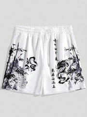 men's shorts loose and luxurious shorts 3D printed casual bamboo forest dragon print
