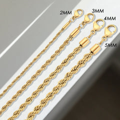 2/3/4/5MM 316 Rope Chain Necklace Stainless Steel Never Fade Waterproof