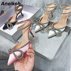 Glitter Rhinestones Women Pumps Crystal Bowknot Satin Lady Silk High Heels