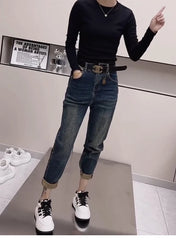 Y2k Women's Jeans Straight Leg Plus Size Pants Elastic High Waist Show Thin Daddy Pants