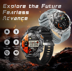 LIGE Military Smart Watch Men 1000mAh Battery Outdoors LED Flashlight Waterproof Heart Rate Sport BT Call 1.7" AMOLED Smartwatch