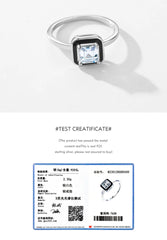 925 Sterling Silver Fashion Black Enamel Finger Ring Clear Square CZ Ring