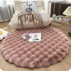 Plush Round Carpets for Living Room, Faux Rabbit Fur Mat, Soft Bubble Velvet Area Rugs