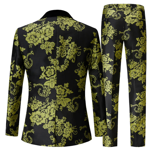 Tuxedo for Mens: Coat Pant Slim Fit Party Wedding Suits For Men Green Yellow