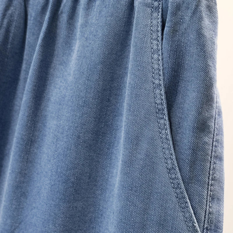 Summer Ice Silk Jeans Women Soft High Waist Wide Leg Pants