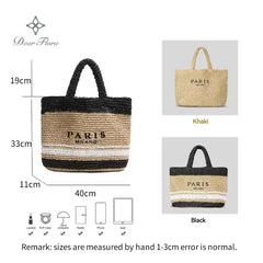 Women's Fashion Large Capacity Handmade Straw Knitting Tote Bag Summer Travel