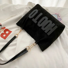 Solid Color Shoulder Bag, Trendy Letters Tote Bag, Canvas Campus Handbag for Women