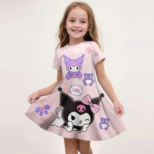 Children's Fashionable Girl Dress Cartoon Cute Kuromi 3D Printed Dress