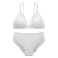 Women Lace Bra Set Deep V Bralette Low Waist Panties Seamless Underwear