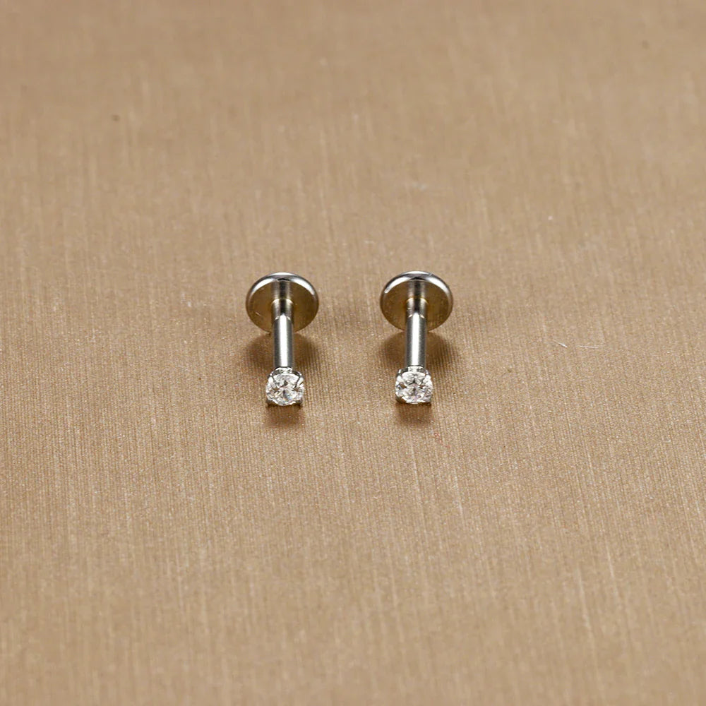 2PC Labret Tragus Stud Earrings 16G Surgical Stainless Steel CZ Crystal Monroe Helix Cartialge Conch Medusa Lip Body Piercing