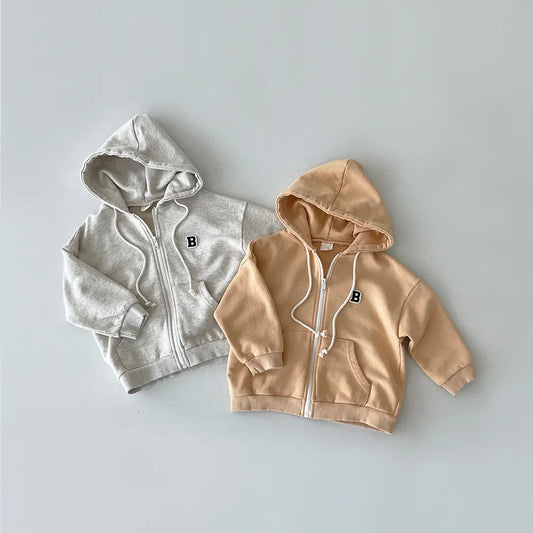 Korea 2023 Baby Boy's Hooded Coats Cotton Hoodies Jacket for Girls Autumn Kids Sweatshirt Kids Windbreaker Children Outerwear