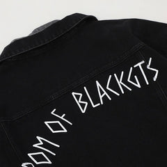 American High Street Washed Gray-black Stitching Pierced Denim Jacket