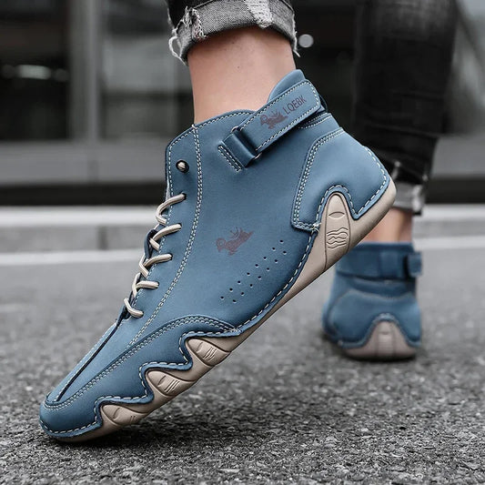 Summer Hot Selling Men's Durable Leather Flat Bottomed Boots Workwear Shoes Retro Lace Up Breathable Casual Men's Moto Boots