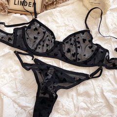 Lingerie Thongs Set Ultra Thin Transparent Bra Women Underwire Push Up Bra