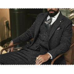 Beach Wedding Outfit Men: Elegant Gray Wool Tweed 3-Piece Men's Suit for Formal