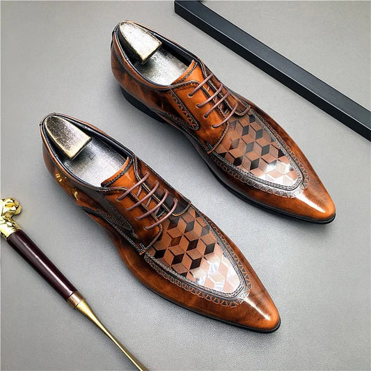 HNXC Pointed Toe Men oxford Shoes Italian Genuine Leather Shoes Formal Men's Shoes