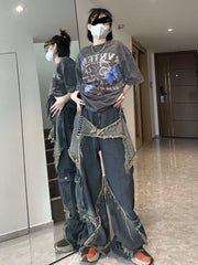 Y2K Vintage Women Denim Jeans Korean Streetwear Oversize Star Aesthetic Straight