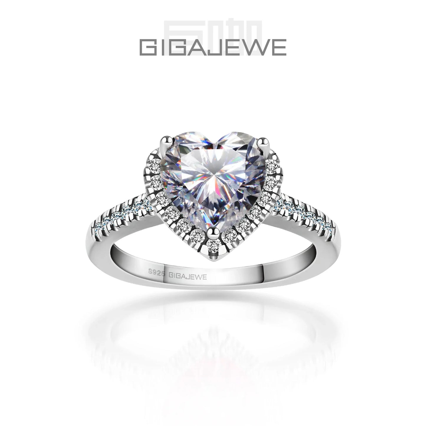GIGAJEWE Moissanite 2.0ct 8.0mm Pink Color VVS1 Heart Cut 925 Silver Ring Diamond Test Passed Fashion Woman Girlfriend Gift