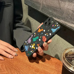 Cartoon Dinosaur Colorful Floral Phone Case For iPhone 11 Case iPhone 16 15 13 12 14 Pro Max Mini XR XS X 7 8Plus SE2 Soft Cover