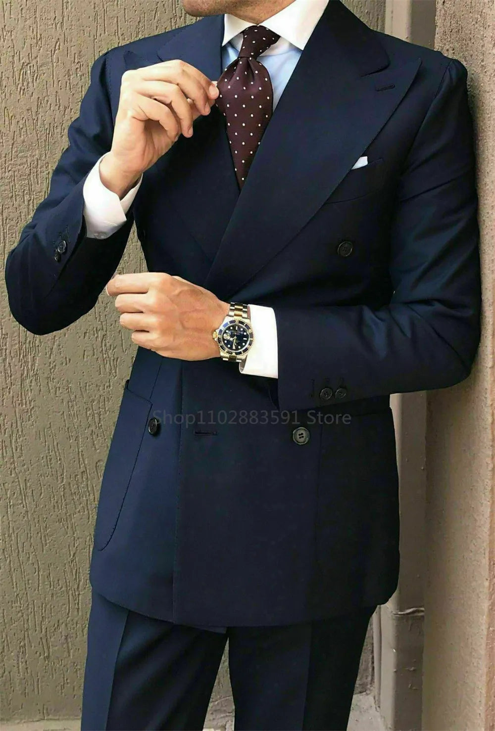 Tuxedo for Mens: Double-Breasted Navy Peak Lapel Blazer Groom Suits Men Suit