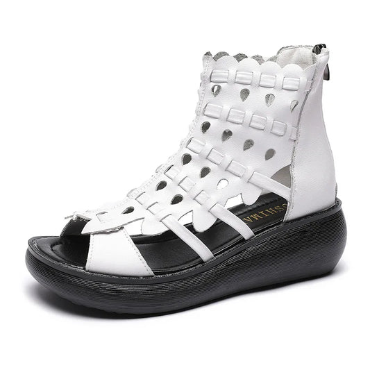 Women Sandals Genuine Leather Wedges High Heel
