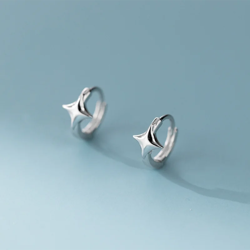 WANTME 925 Sterling Silver Minimalist Glossy Star Huggies Hoop Earrings for Women Trendy Romantic Party Piercing Jewelry Gift