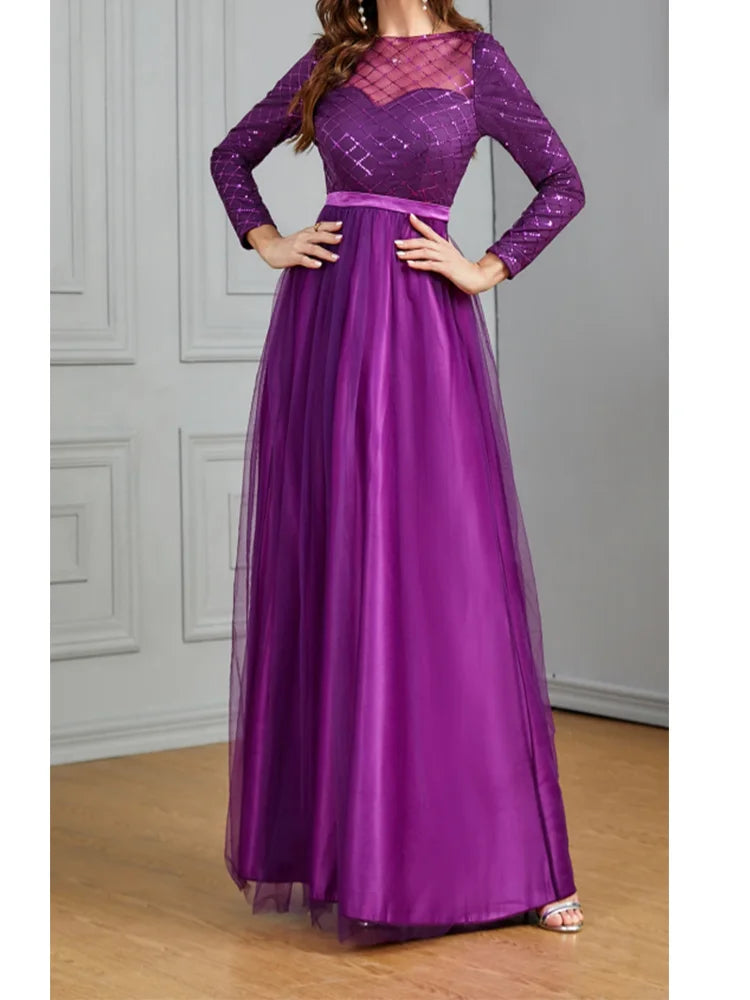 Temperament Plus Size Women's Round Neck Elegant Long Party Dress