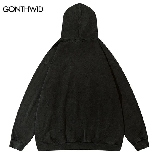 Vintage Mens Hoodie Sweatshirt Y2K Grunge Hip Hop Ripped Embroidery Teeth Patch