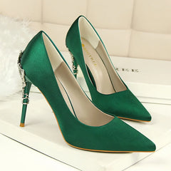 Womens Comfortable Heels: Woman 10cm High Heels Metal Heels Satin Silk Dress
