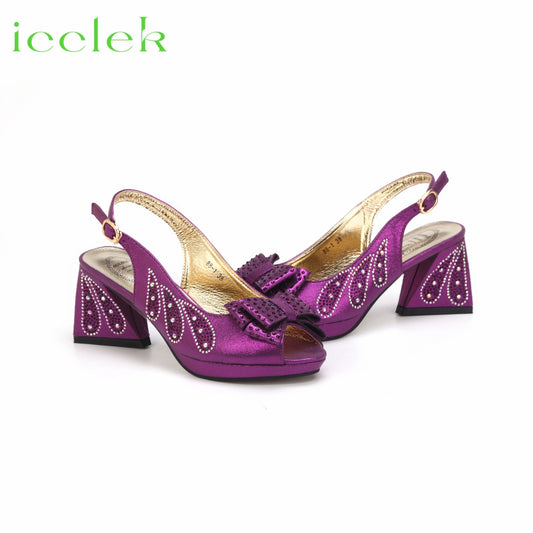 Matching Shoes and Bags: Purple Special Heels Sandals Decorated with Crystal