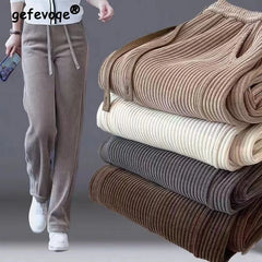 Autumn Winter Elastic Waist Loose Casual Wide Leg Corduroy Pants