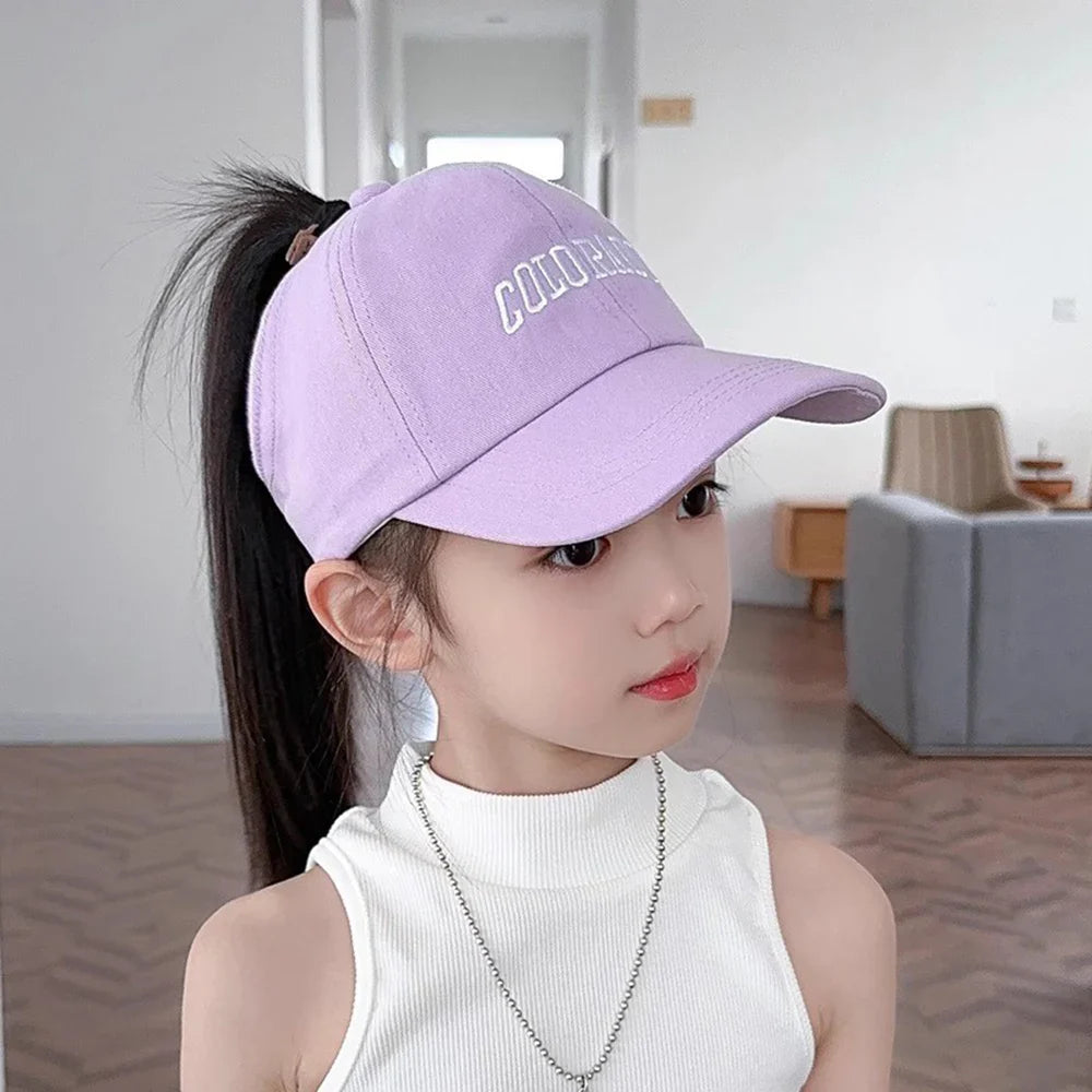 Kids Baseball Caps for Boys Girls Sun Hat Love Heart Hollow High Ponytail Caps Children Adjustable Baseball Caps for 4-12 Years