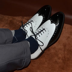 Formal Oxfords Shoes for Men White Black Real Cow Patent Leather Business