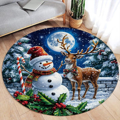 Pink Floral Christmas Tree Round Carpet Green Pine Branch Bowknot New Year Xmas