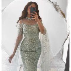 Homecoming Dresses: Mermaid Evening Dress with Cape Sleeves for Women