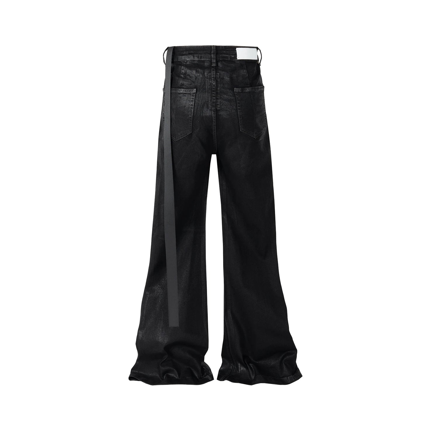 Streetwear Black Wax Leather Stretch Jeans for Men Ropa Hombre Baggy Y2k Flare Pants