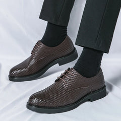 Luxury Retro Woven Pattern Leather Oxford Men's Business Shoes Office Fashion Shoes