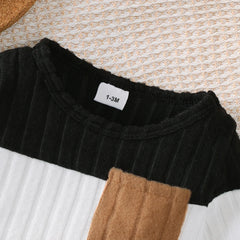 3PCS Newborn Baby Boy Clothes Set Long Sleeved Color Blocked Bodysuit+Gray Pants+Hat Autumn Clothing for Toddlers 1-18 Months