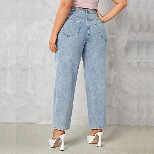 Plus Size Women Jeans Autumn Dark Blue 175cm Tall Stretchy Denim Pant