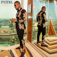 men's fashion gold sequin applique suit suit casual suit jacket song two-piece set