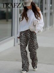 Leopard Print Pant For Women Fashion Vintage High Waist Slim Trousers