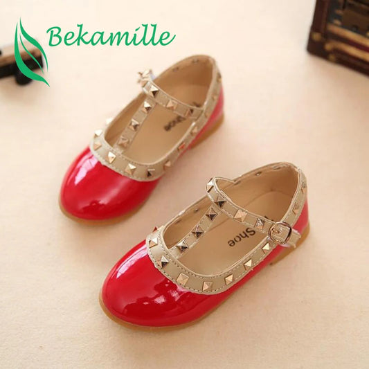 children casual shoes girls spring autumn leather shoes fashion Rivet princess baby shoes
