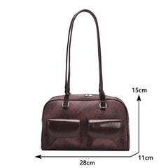 Womens Shoulder Bag Soft Suede with PU Leather Bowling Handbag Casual