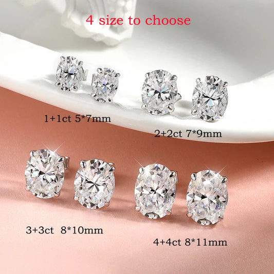 Smyoue Each 1-4CT Oval Cut Certified Moissanite Stud Earrings for Women Ideal Cut Gemstone 100% 925 Sterling Silver Plated 18k
