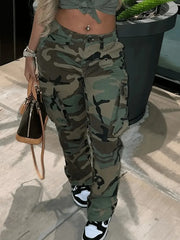 LW High Waist Camo Multicolor Cargo Pants XS-5XL Street Casual Side Pocket Camouflage