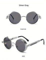 Classic Steampunk Sunglasses for Men and Women Retro Round Metal Frame Sunglasses