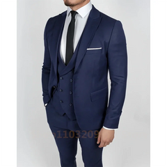Beach Wedding Outfit Men: Navy Blue Men Suits Slim Fit 3 Pieces Best Men Wear Wedding