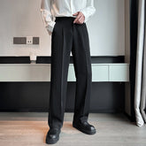 Summer Men Thin Casual Suit Pants Long Straight Drape Silky Wide Loose Trousers Male